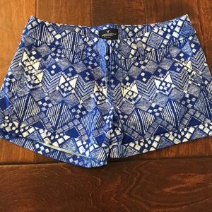 Blue and white patterned shorts